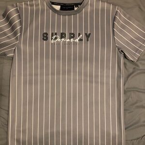 Striped Gray T-Shirt with White Lettering